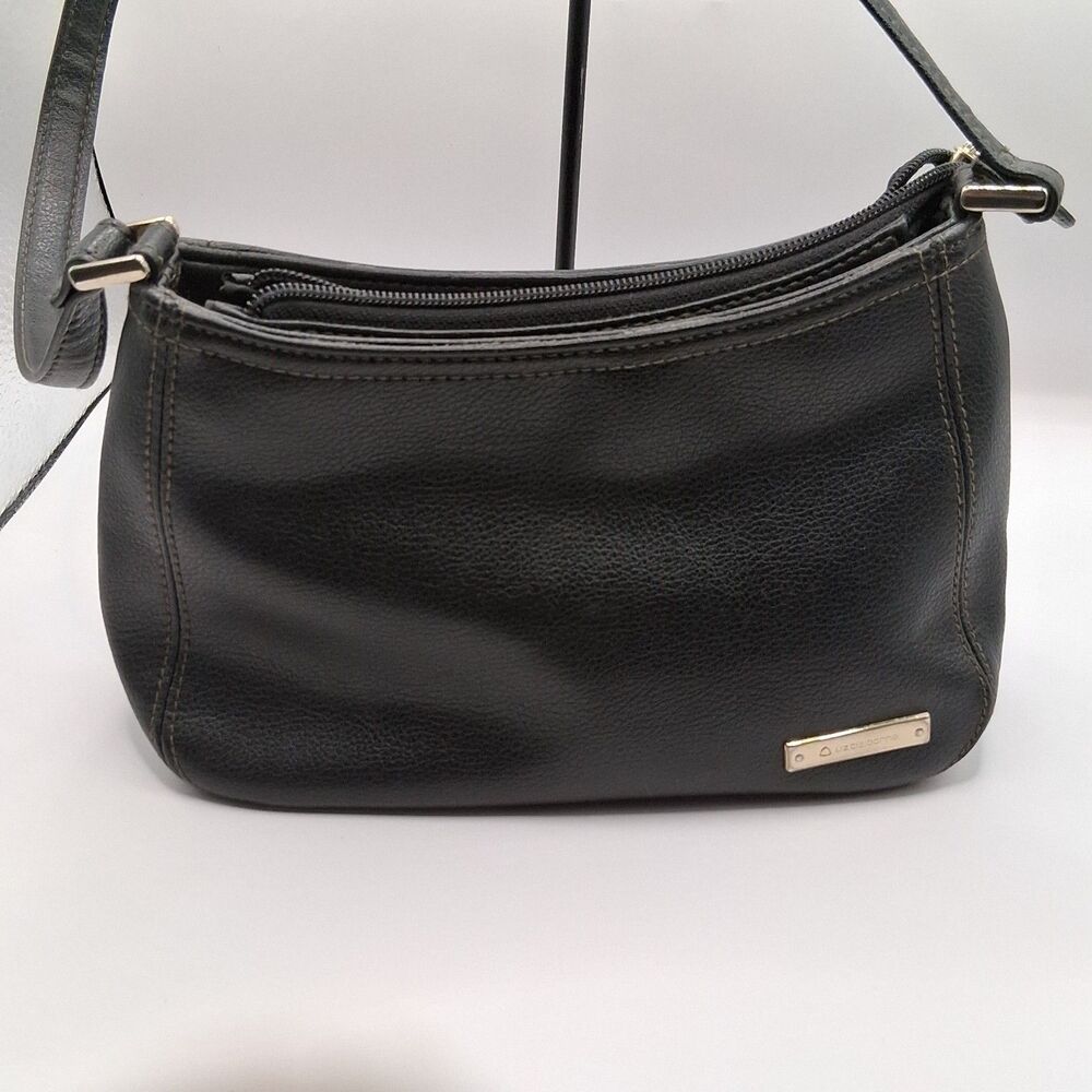 Liz Claiborne Black Faux Leather Small Shoulder Bag Purse Top Zip Minimalist